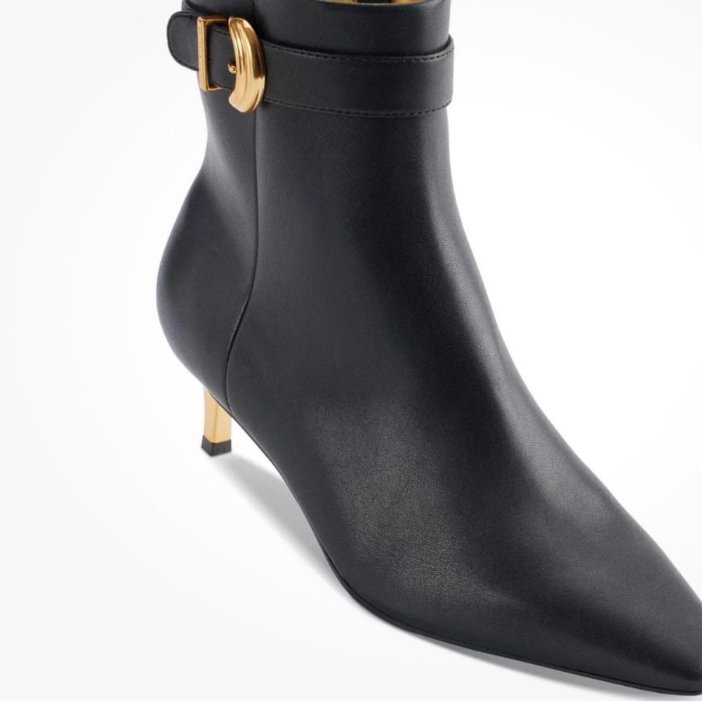 🔥SALE🔥NWT Donna Karan Black Leather Heeled Boots with Gold Accent